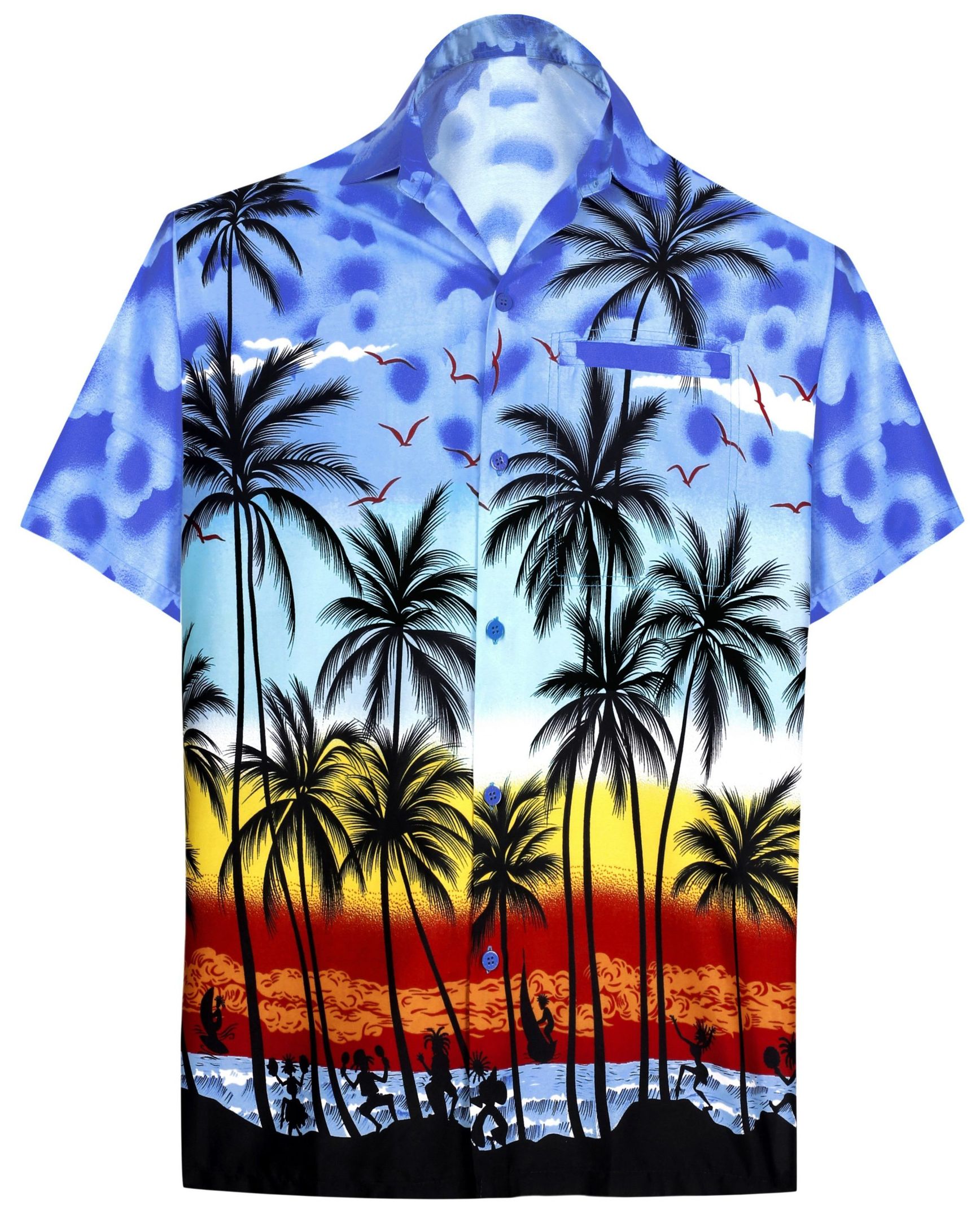 La Leela Regular Size Beach Hawaiian Shirt For Aloha Tropical Beach Front Short Sleeve For Mens Blue