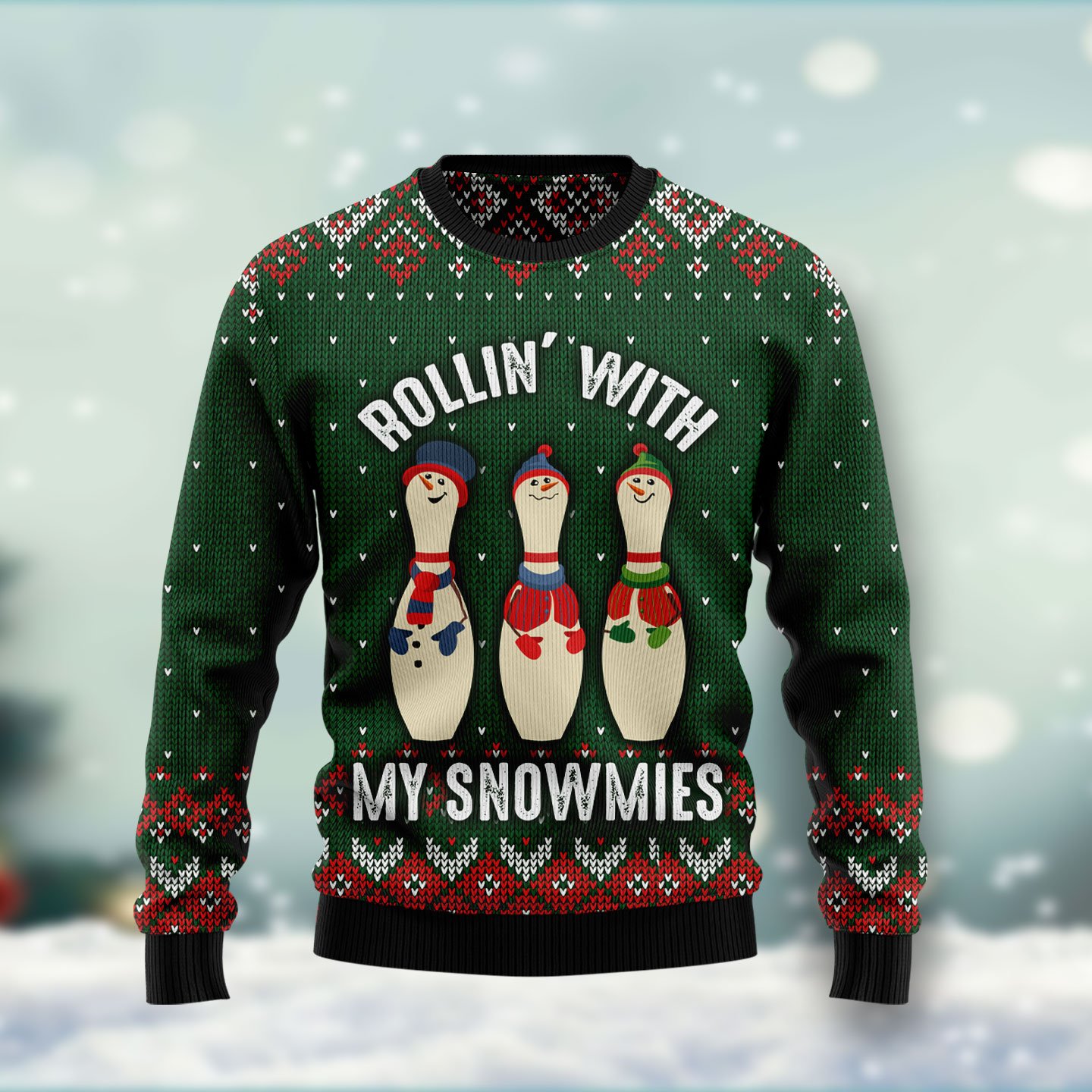 Bowling Rollin’ With My Snowmies HT031109 Ugly Christmas Sweater unisex womens & mens, couples matching, friends, funny family sweater gifts (plus size available)