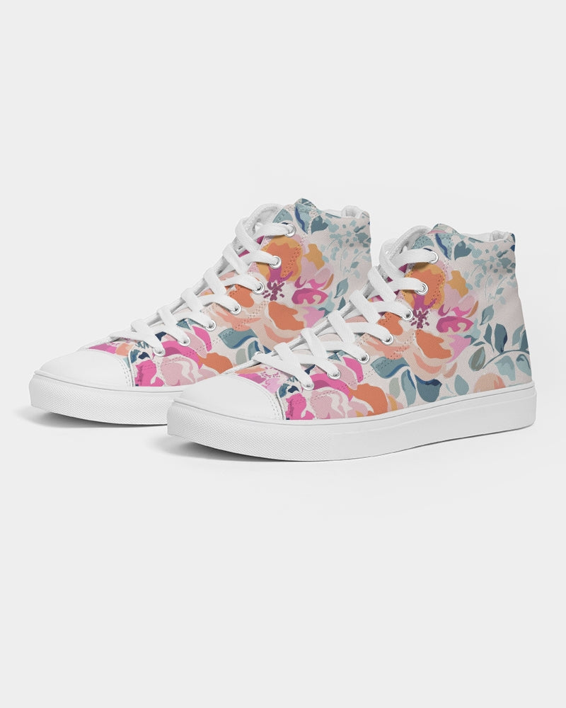 Soft Pink Watercolor Flowers Women’S High Top Canvas Shoe