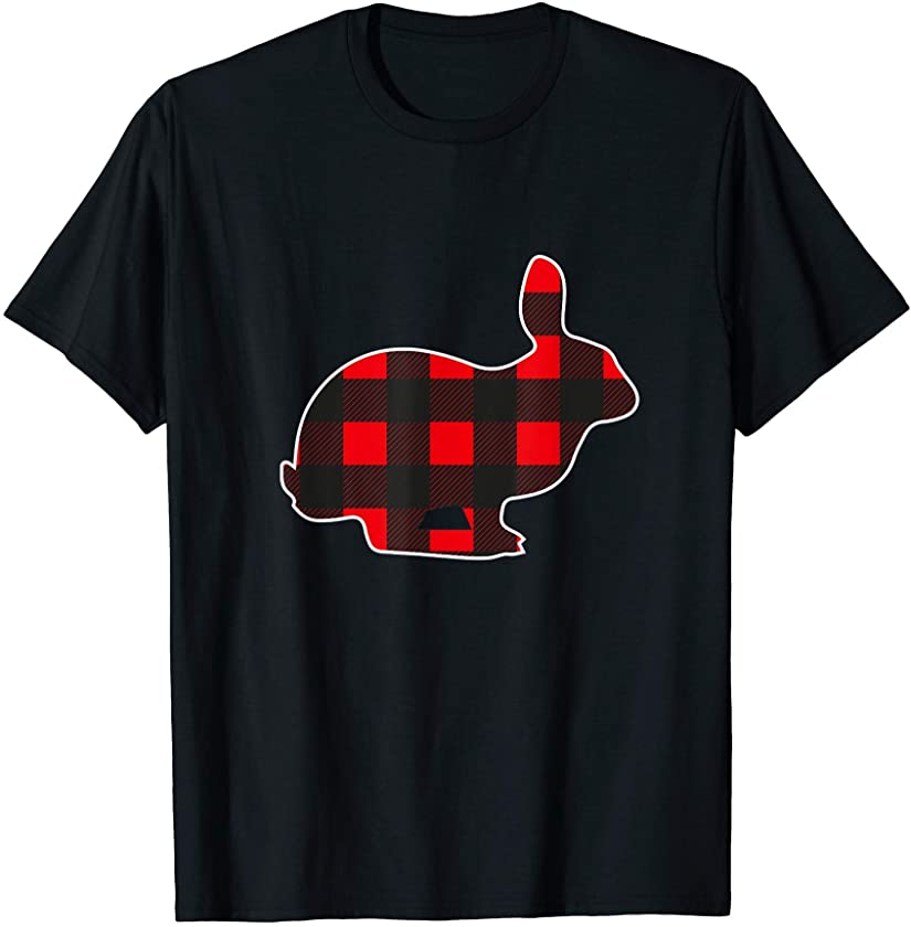 Rabbit Shirt Bunny buffalo Black Red Plaid Happy Easter T-Shirt