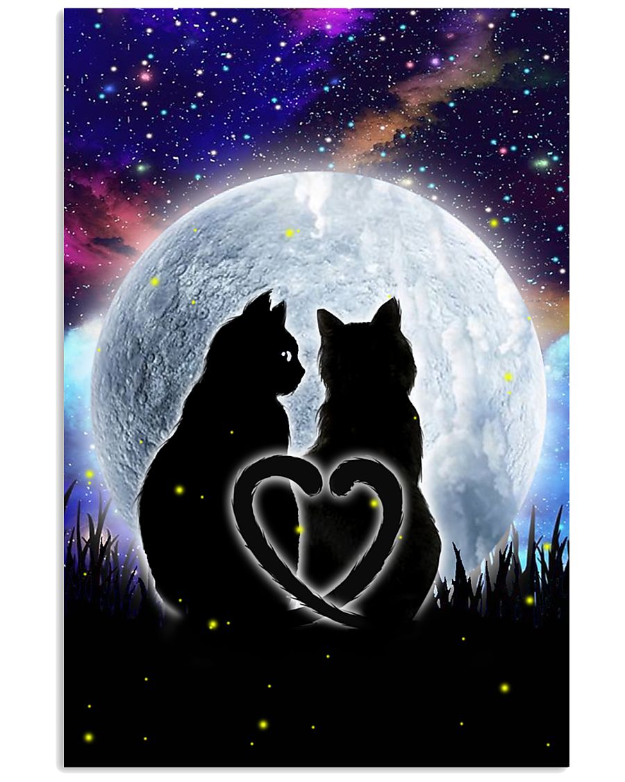 Black Cat Couple Valentine Night Poster Print, Canvas Print Wall Art, Canvas Poster Wall Decor