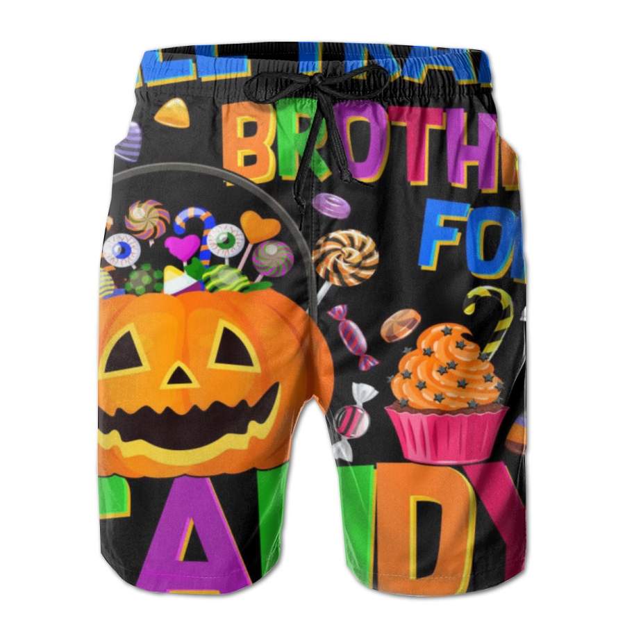 2 Pack Will Trade Brother For Candy Funny Halloween Poster Men Swim Trunks Drawstring Elastic Waist Quick Dry Beach Shorts with Mesh Lining Swimwear Bathing Suits