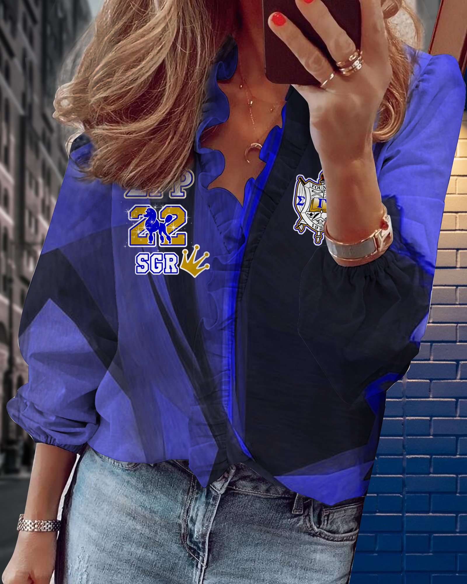 Sigma Gamma Rho V-neck long sleeve lace shirt 17