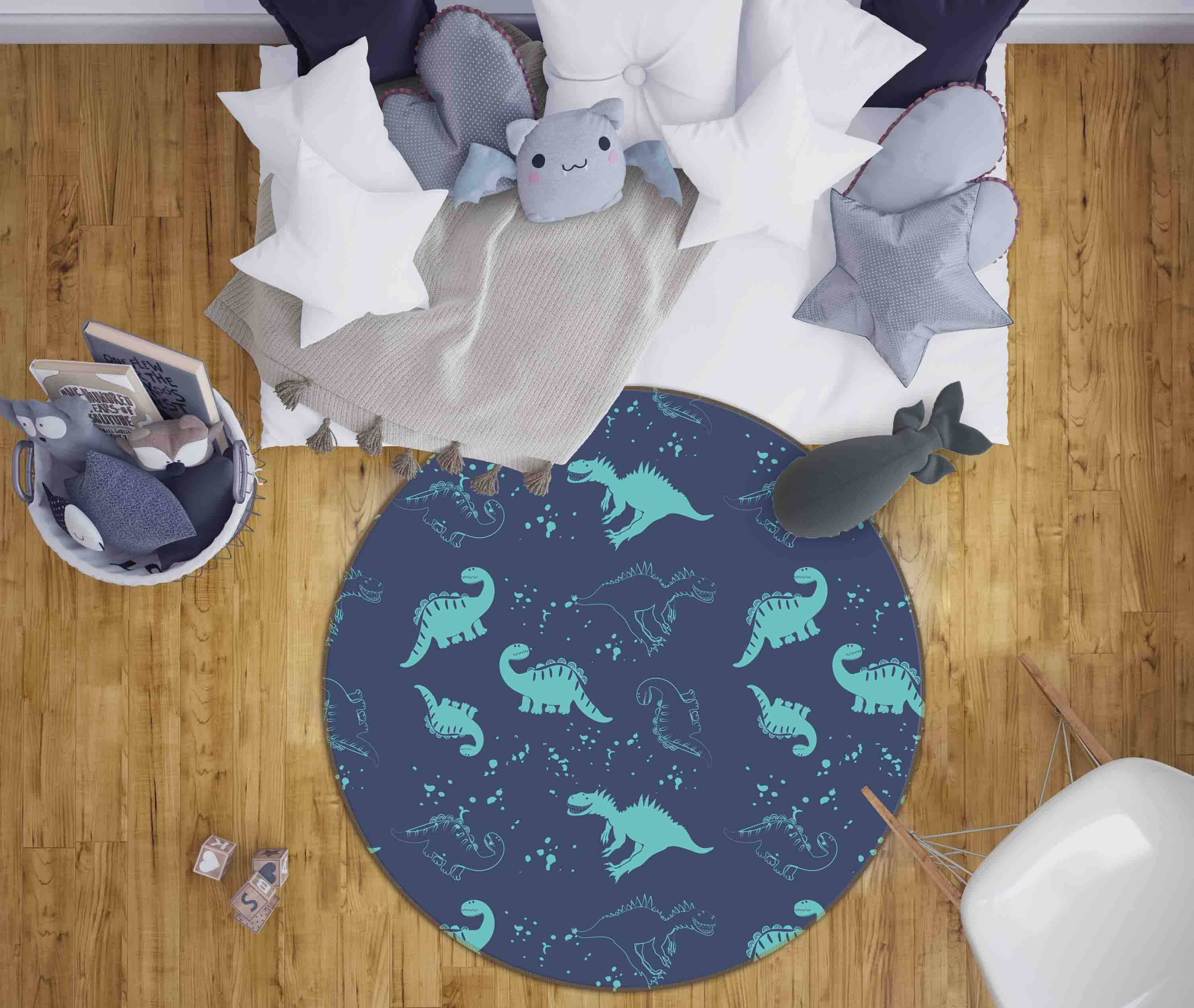 3D Cartoon Animal Dinosaur Kids Non-Slip Round Rug Mat 44