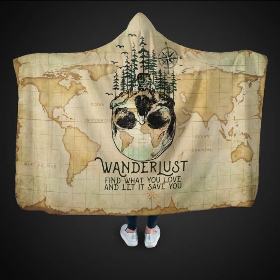 Wozoro Hooded Blanket Camping Skull Wanderlust Youth, Adult Size