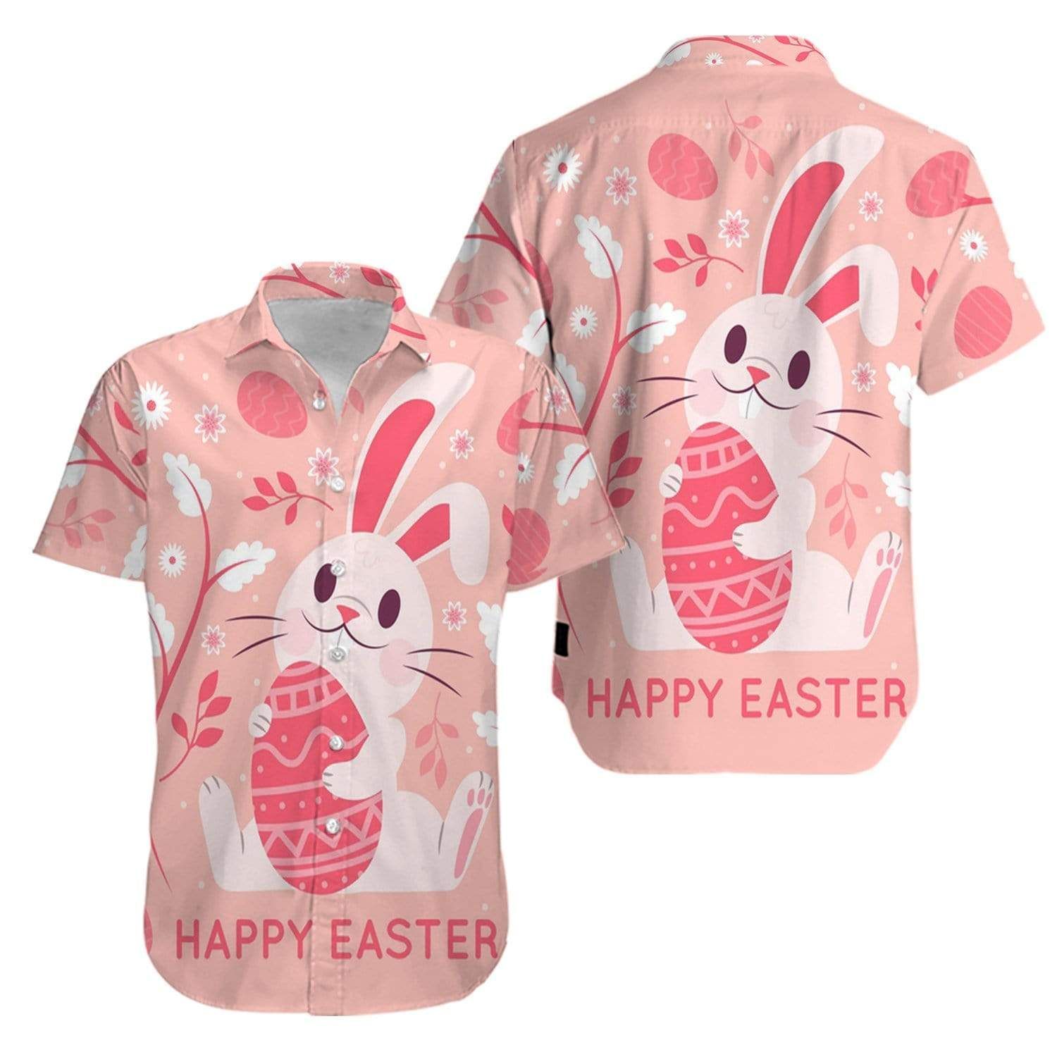 High Quality Bunny Pink Happy Easter Day Hawaii Aloha Shirts V Ha111119