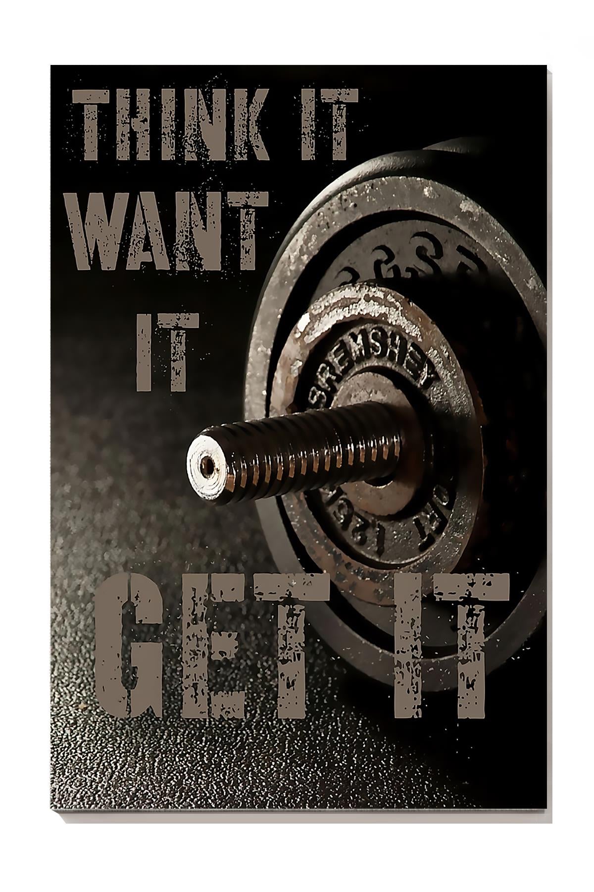 Think It Want It Get It Inspirational Fitness Quotes Wall Art For Home Decor Wrapped Canvas