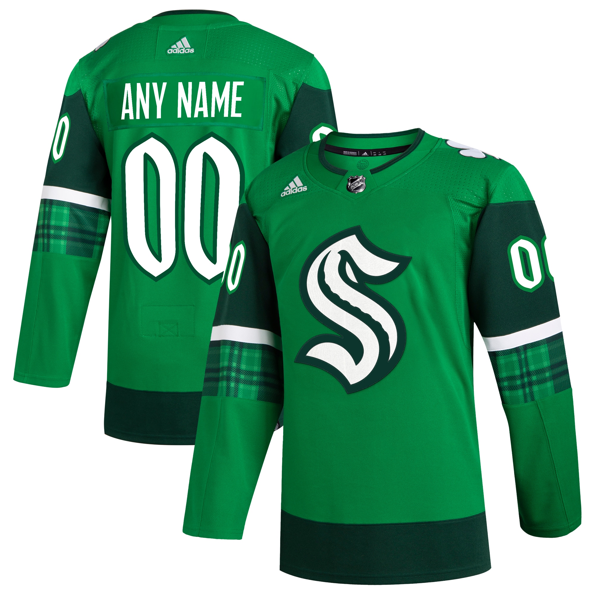 Men's Seattle Kraken adidas Kelly Green St. Patrick's Day Authentic Custom Jersey