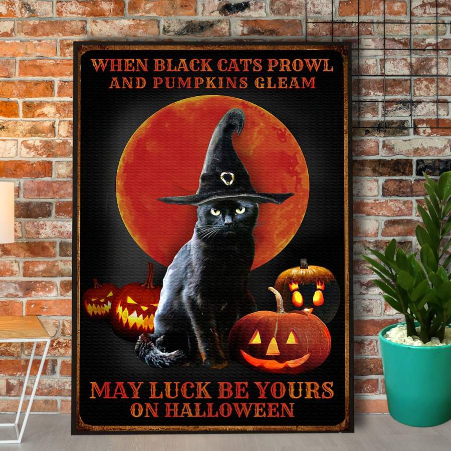Cat witch when black cats prowl Halloween paper poster no frame/ wrapped canvas wall decor full size