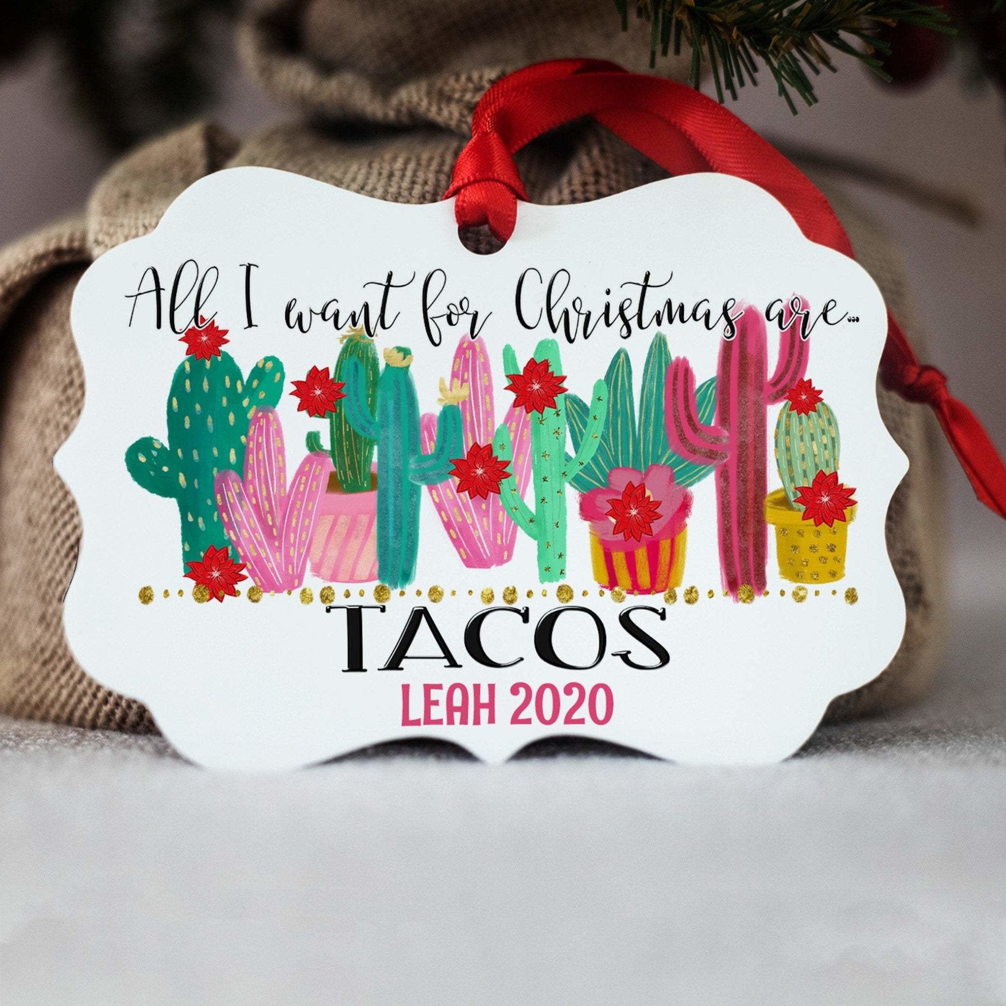 Taco Christmas Ornament, Funny Food Ornament, All I Want For Christmas Are Tacos, Girlfriend Gift, Stocking Stuffer