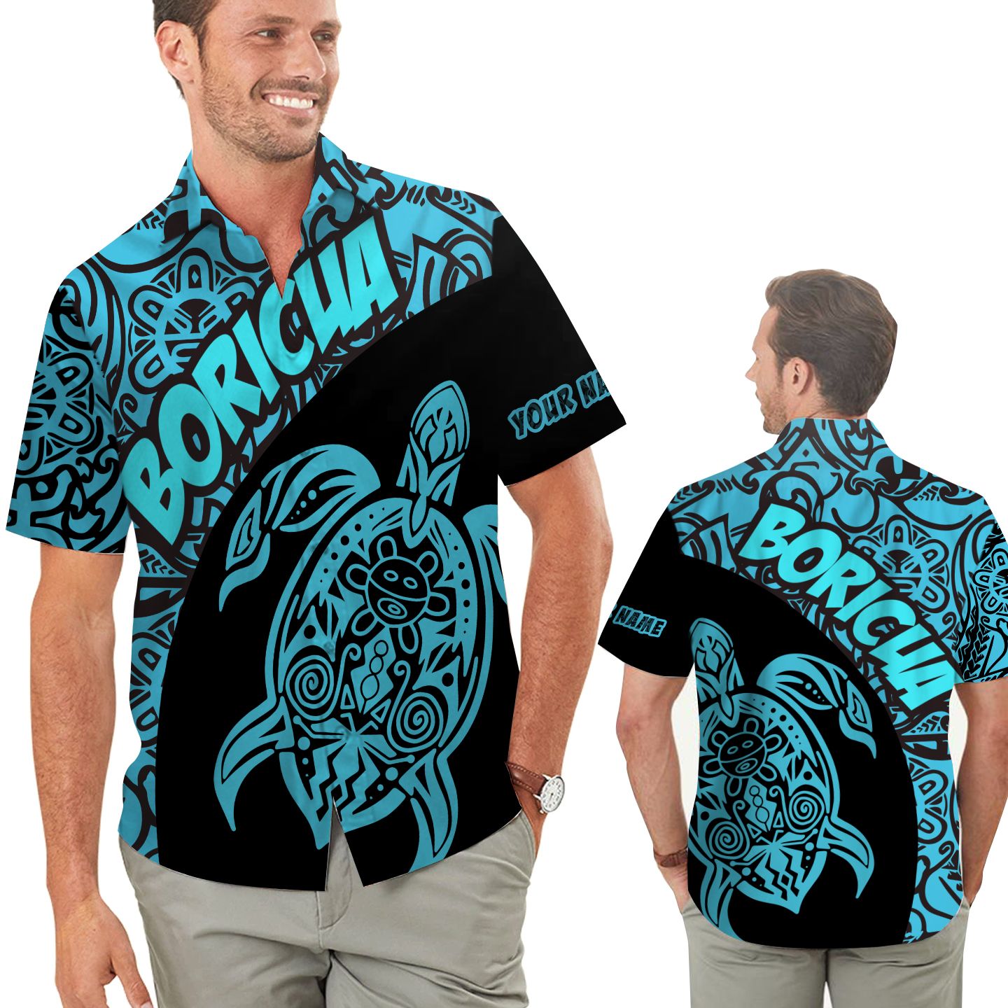 Puerto Rico Boricua Taino Turtle Custom Name Men Hawaii Shirt For Ricans Ha90847