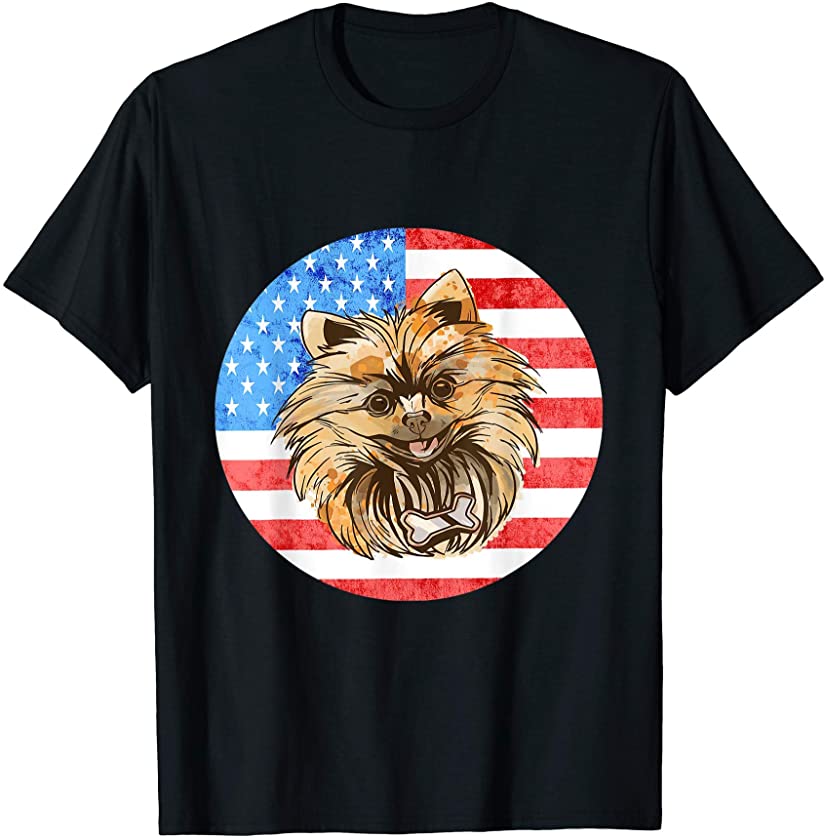 Pomeranian Dog Lover American Flag Pom Owner Puppy Breeder T-Shirt