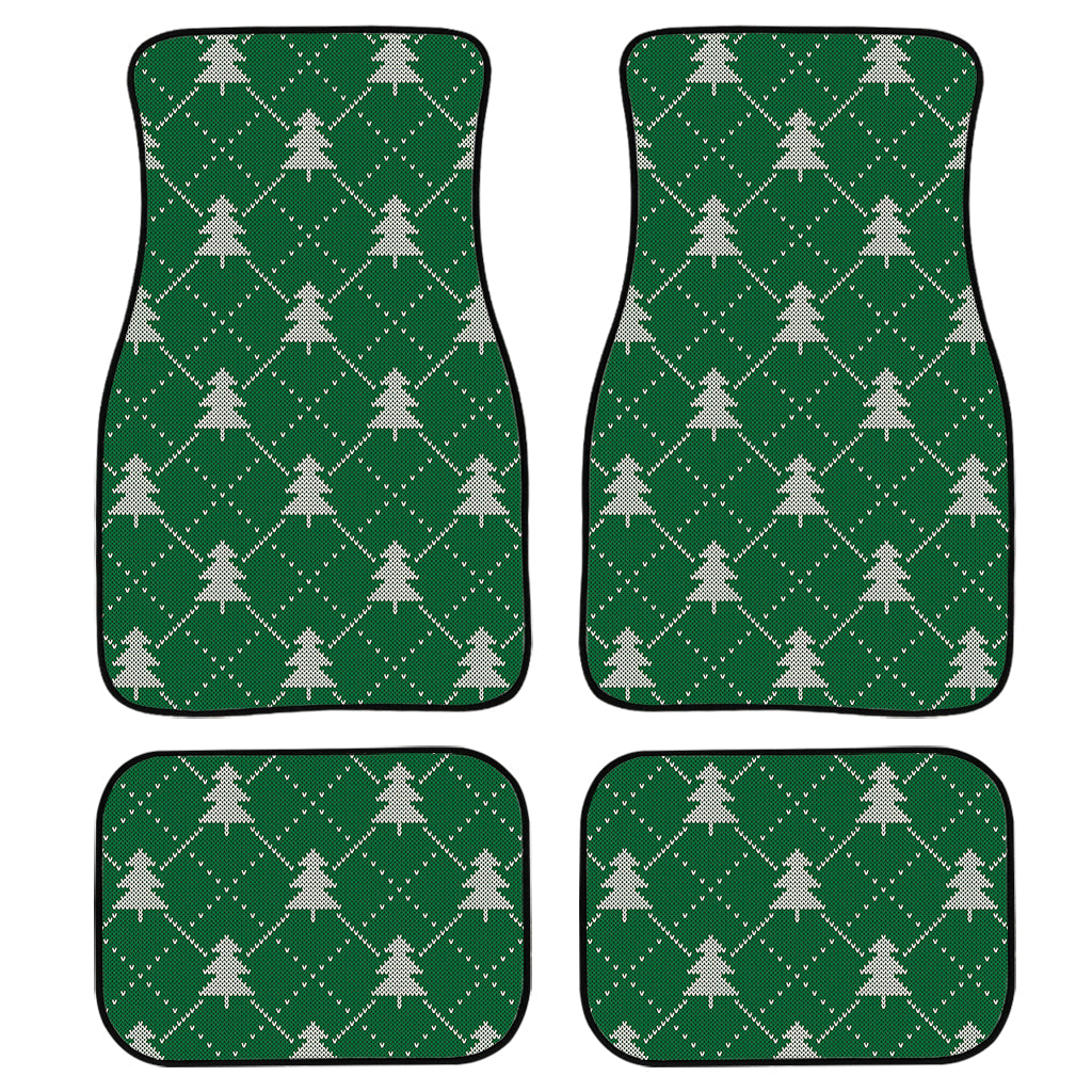 Christmas Tree Knitted Pattern Print Front And Back Car Floor Mats, Front Car Mat