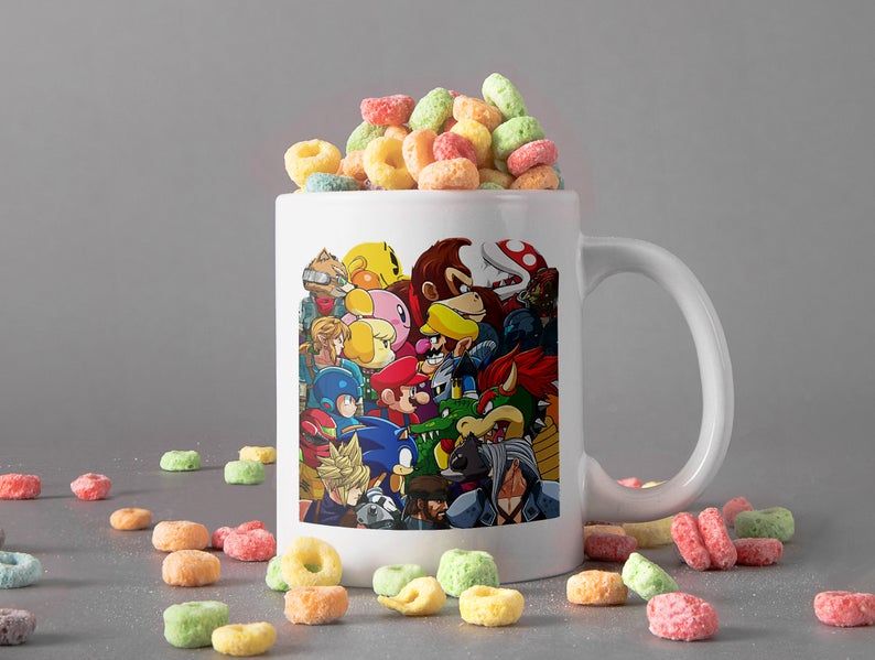 White Mug Nintendo Sega Capcom Gaming Character Mug Super Mario Mug Sonic Mug Pacman Mug Mega Man Mug Premium Sublime Ceramic Coffee Mug H99