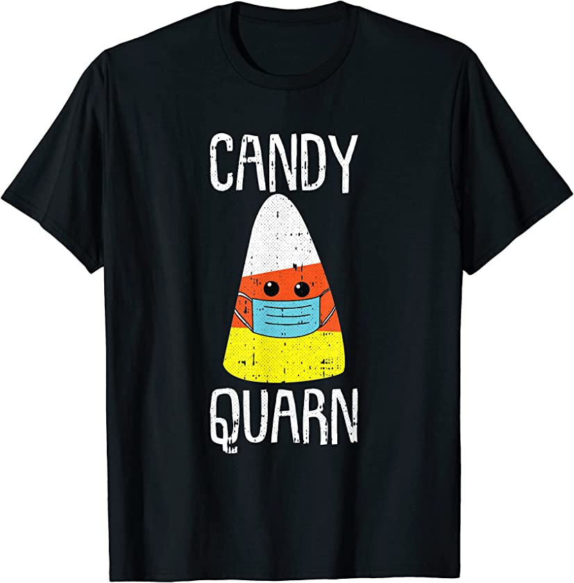 Candy Corn Face Mask Lazy Halloween Costume Funny Quarantine T-Shirt