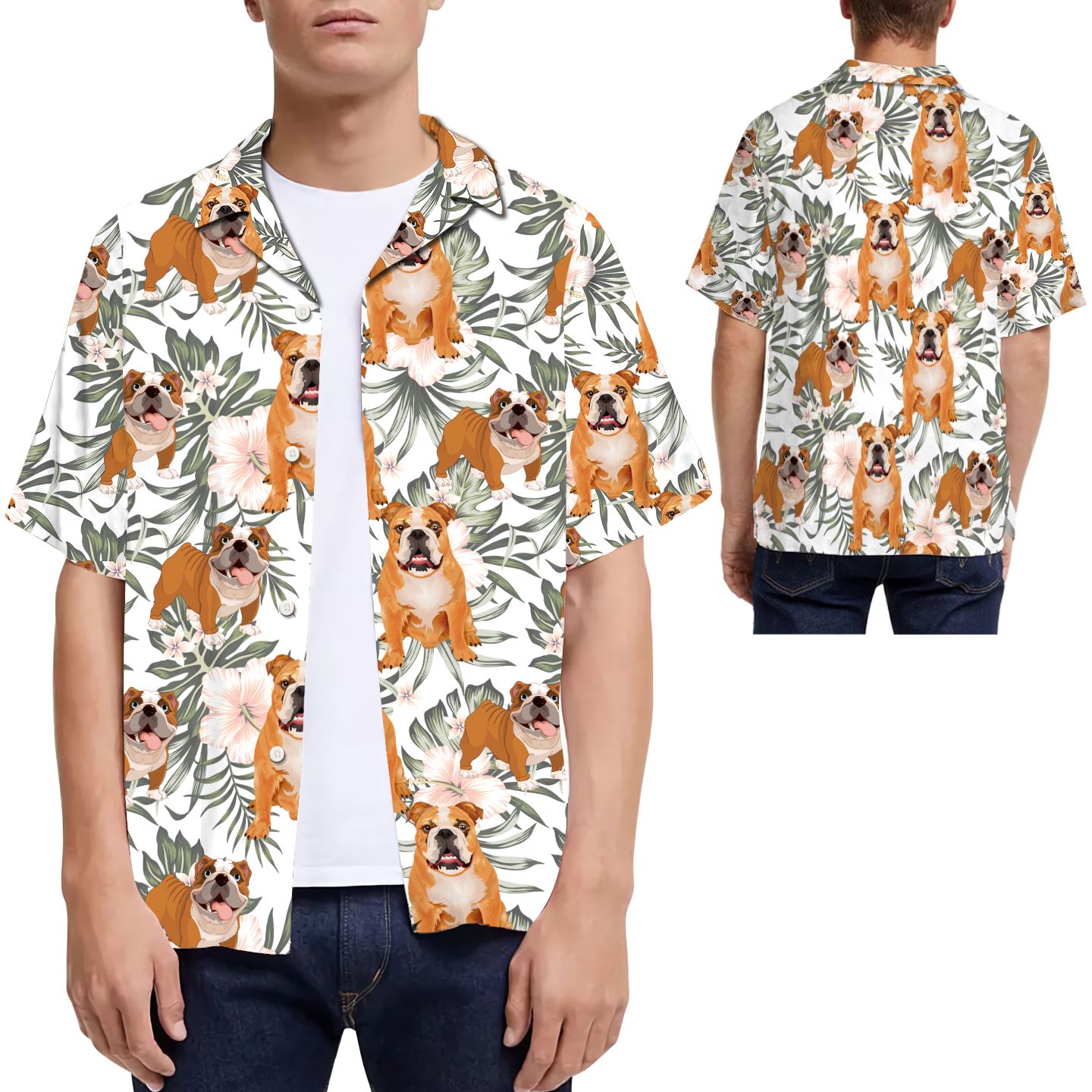 Bulldog Tropical Leaves Hibiscus Men Hawaii Shirt For Dog Lovers Ha111310