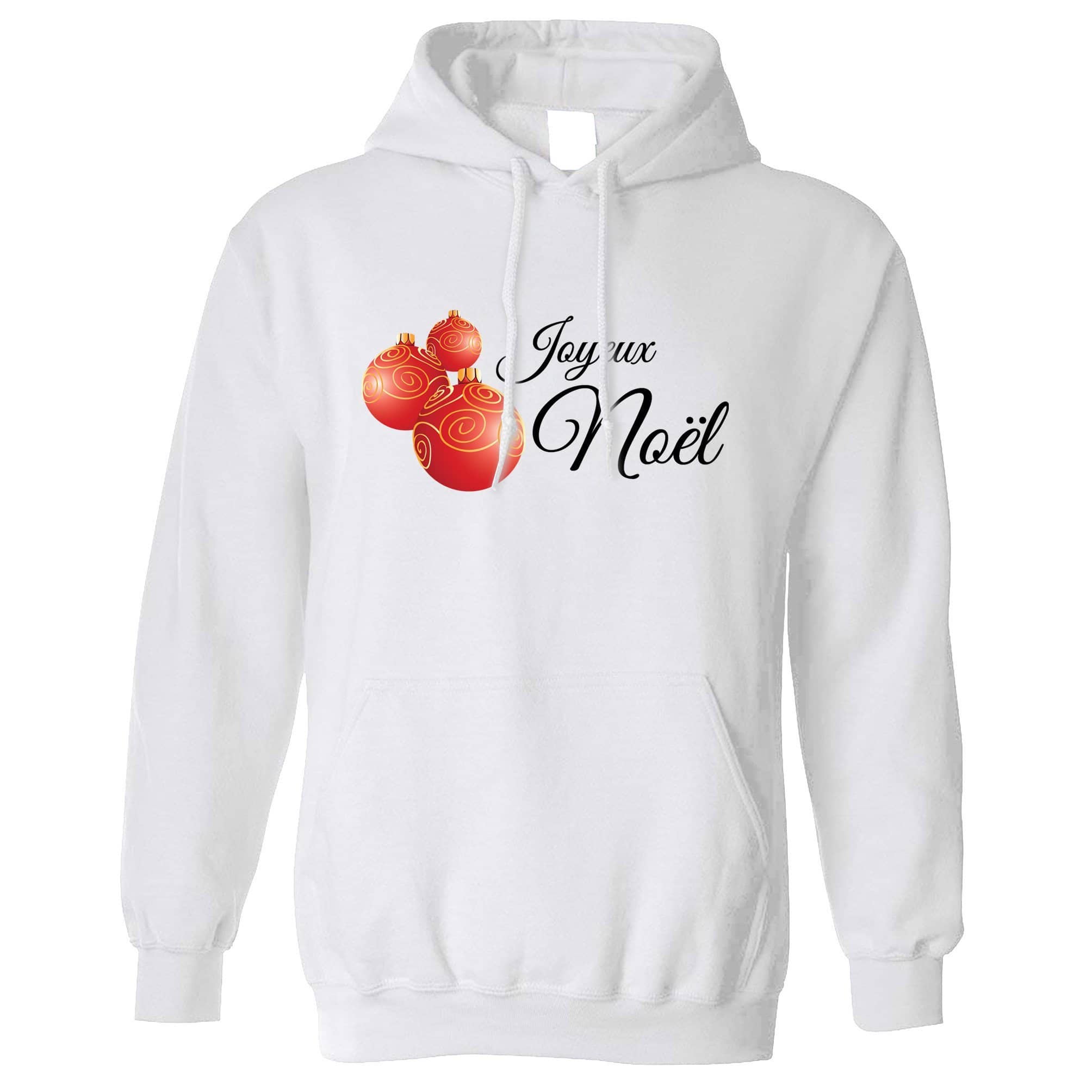 French Christmas Hoodie Joyeux Noël Baubles Slogan Hooded Jumper