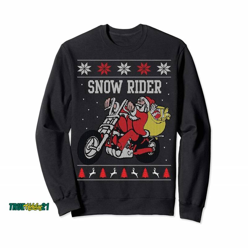 Snow Rider Motorcycle Ugly Christmas Sweater Style Sweatshirt