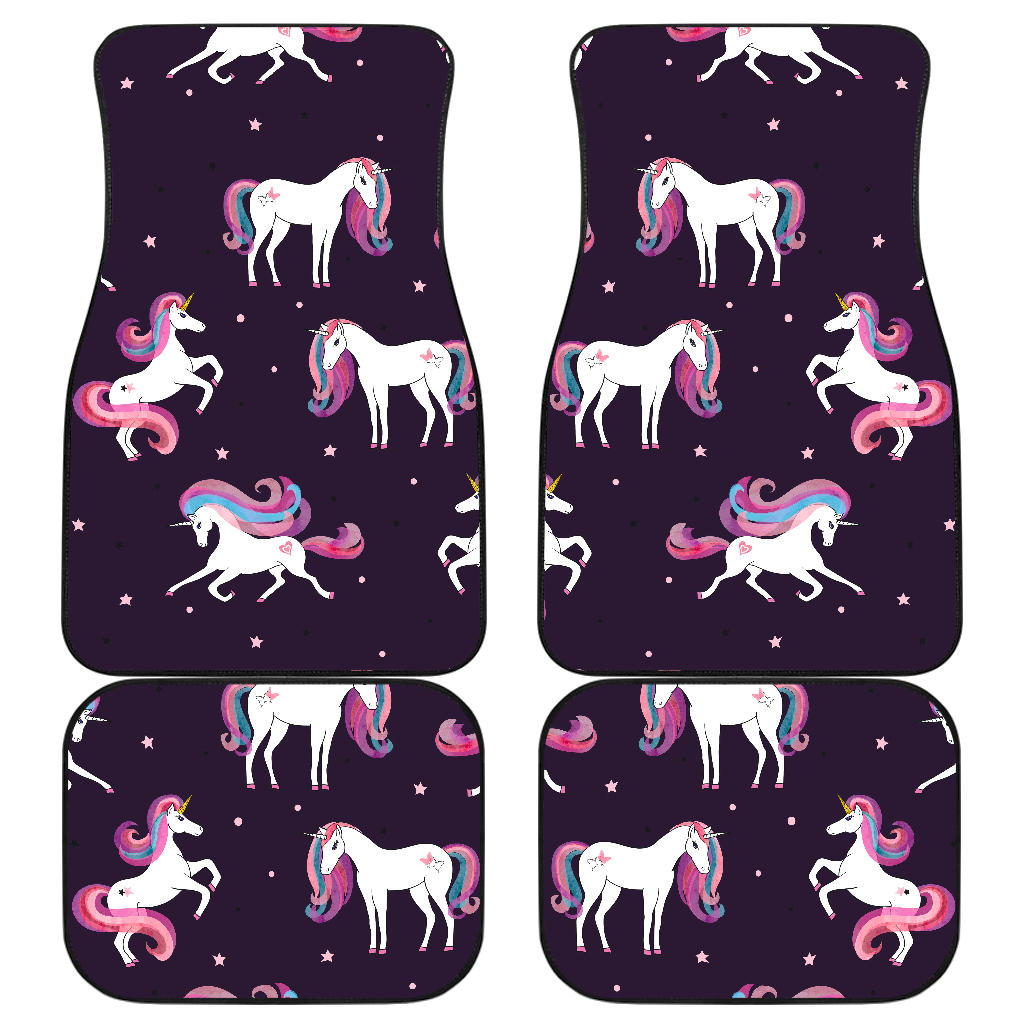 Night Girly Unicorn Pattern Print Front And Back Car Floor Mats, Front Car Mat