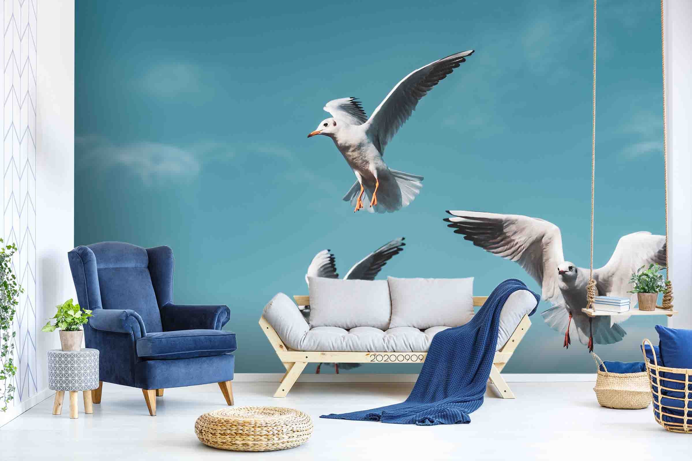 3D Seagull Sky Animal Wall Mural Wallpaper Lxl 334