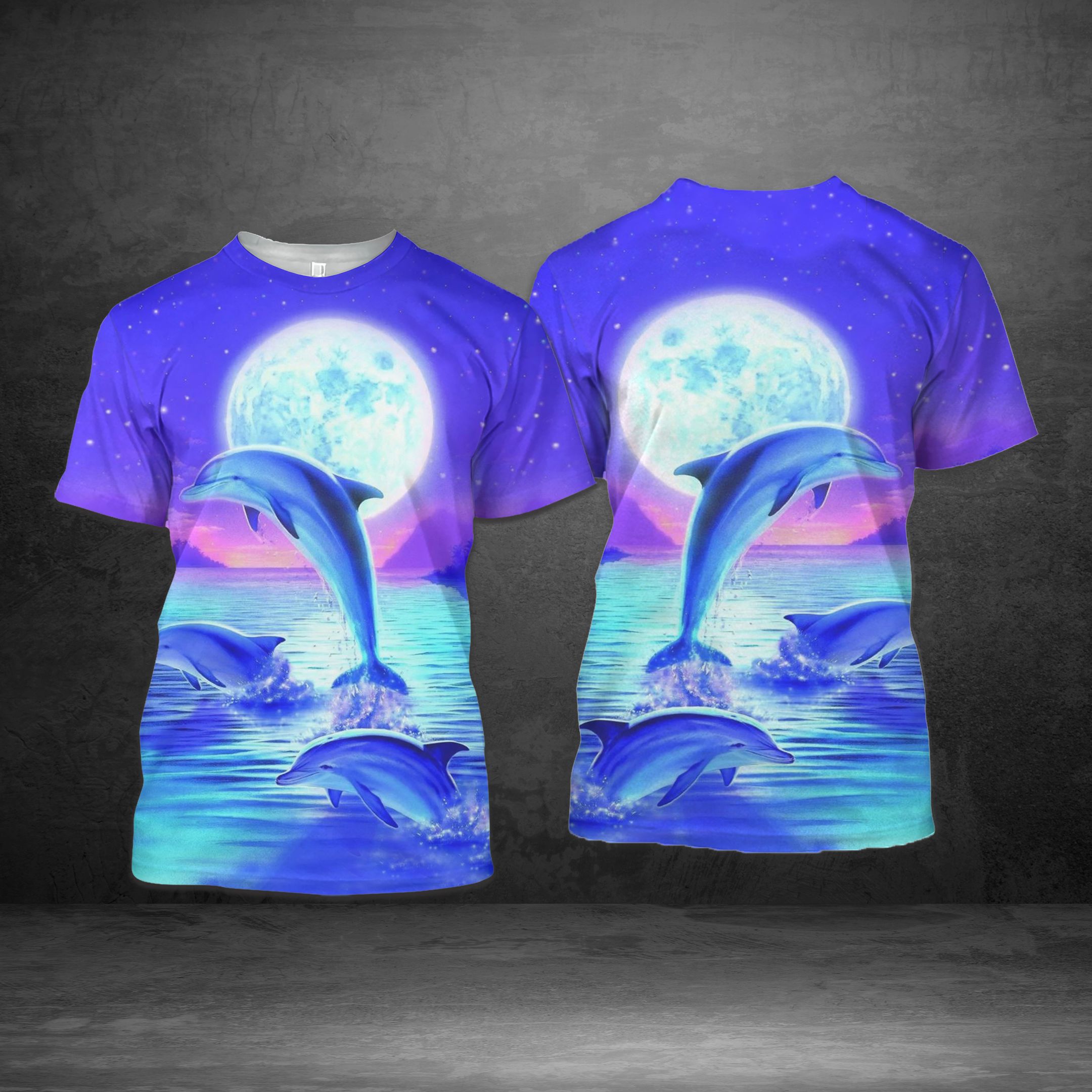 Lovely Dolphin Night – Unisex Tshirt 3D (Plus Size Available)