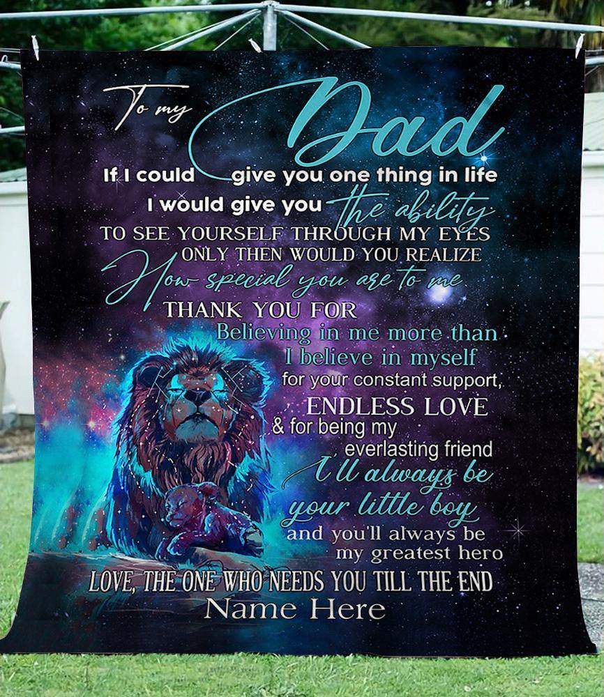 [Personalized Name] Thoughtful Soft Blanket To My Lion Dad  – Gift For Father’S Day Unique Gifts Ideas For Home Decor Gifts For Family – Fleece Blanket Sherpa Blanket