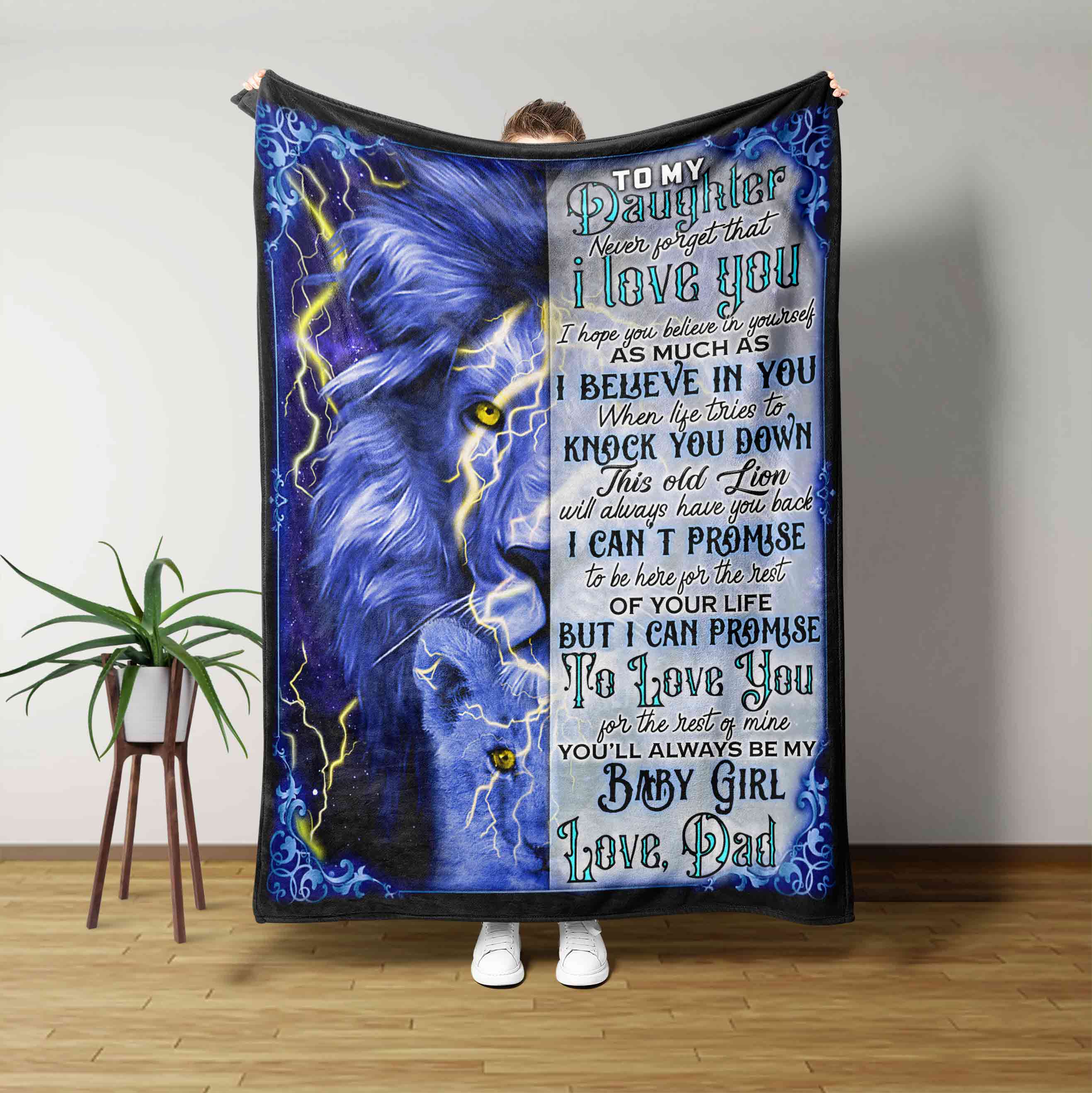 To My Daughter Blanket, Blanket From Dad, Lion Blanket, Custom Name Blanket, Family Blanket, Gift Blanket