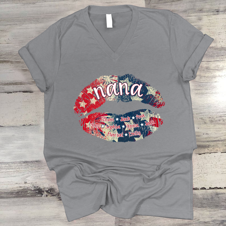 Nana Grandma American Flag Lips V-Neck