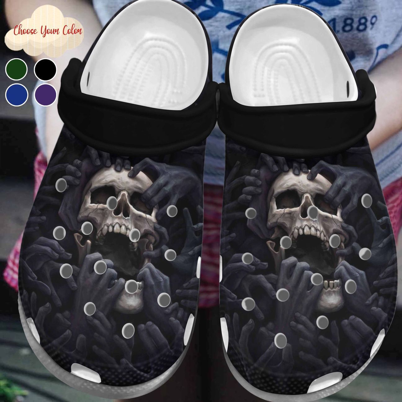 Skull Personalized Clog, Custom Name, Text, Color, Number Fashion Style For Women, Men, Kid, Print 3D Stranger Skull