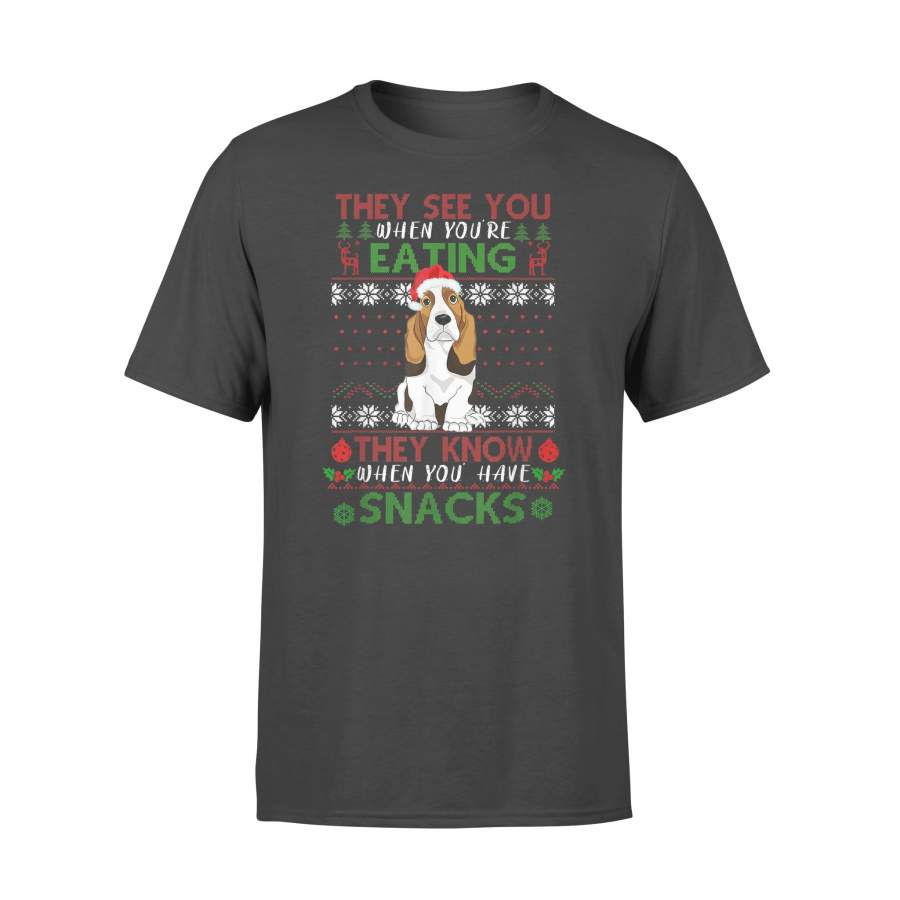 They See You When You’re Eating basset hound Ugly Christmas T-Shirt – Standard T-shirt