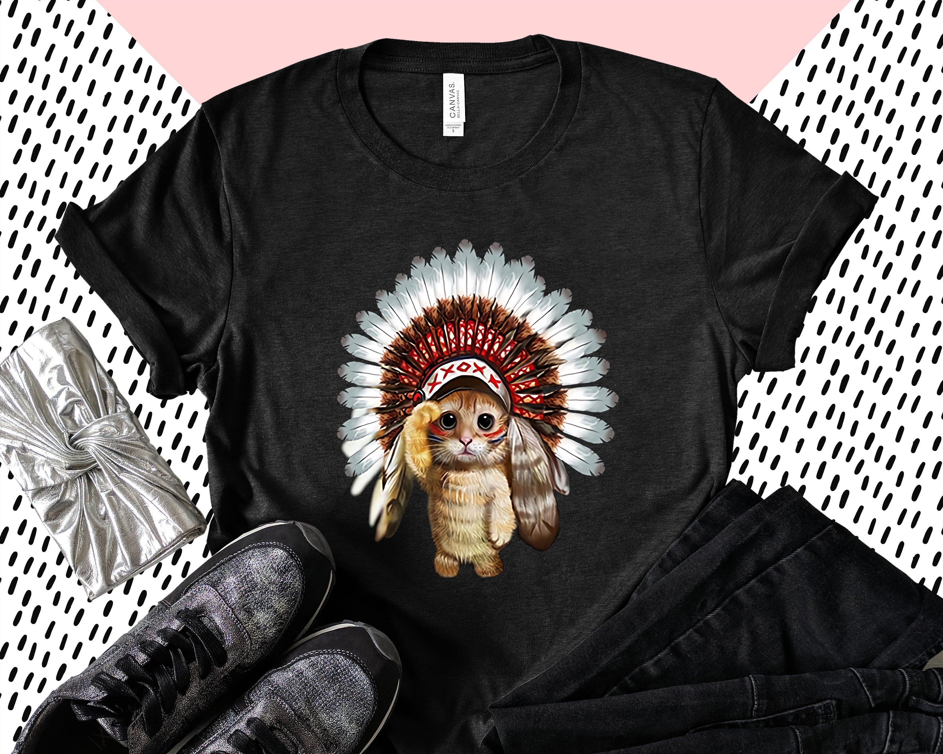 Native American Headdress Cats Standard T-Shirt