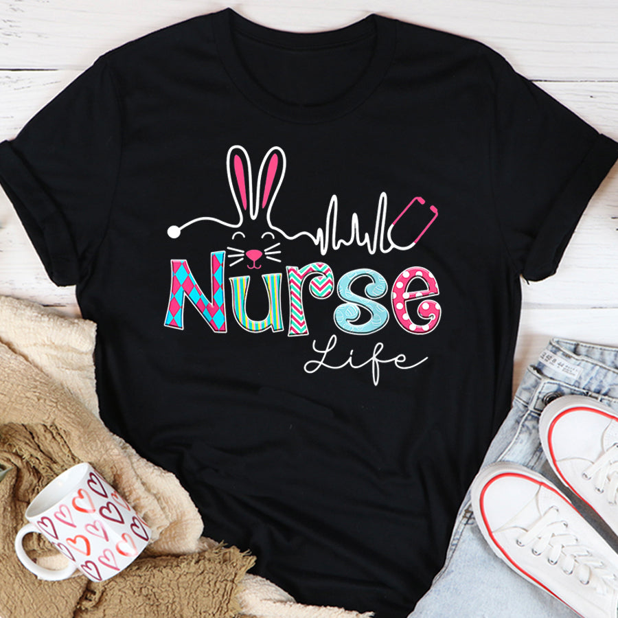 Nurse Shirt Nurse Life Stethoscope Nursing Cute Easter Bunny Easter Day T-Shirt Nurses Week Gift