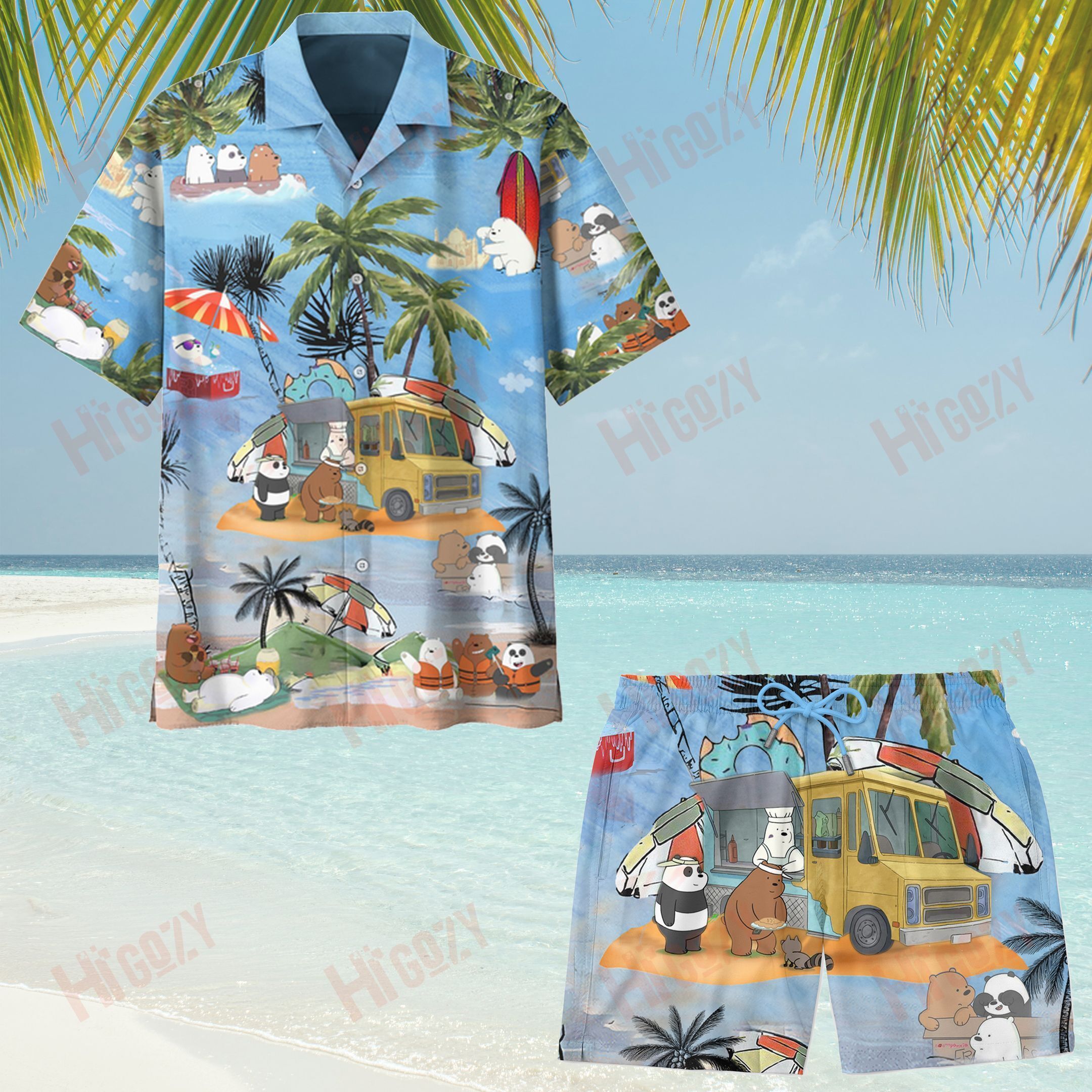 Bears Hawaii Shirt Custom Floral Button Up, Bears Hawaiian Shirt And Short Set Fall Family Beach Gifts For Him Her Couple