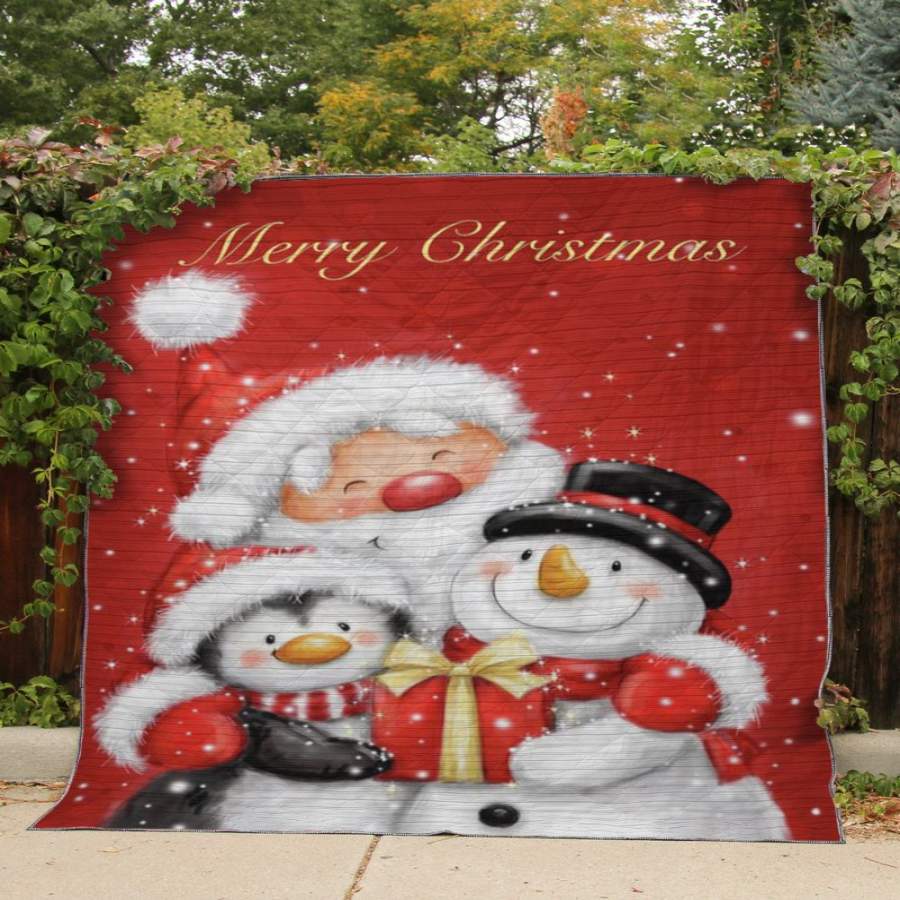 Christmas gift – DN0912 – Santa – Santa, Penguin and Snowman Hugging –  Quilt