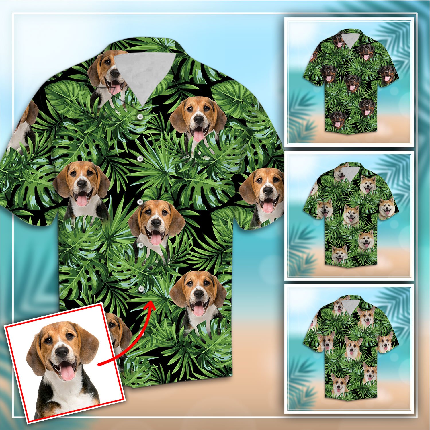 Custom Photo Dog Green Tropical Leaves Hawaii Shirt Ha72893