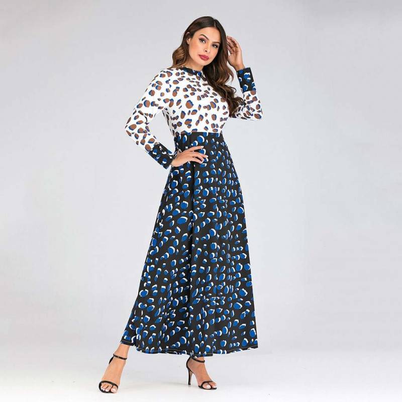 Vintage Floral Long Sleeve Slim Leopard Dress