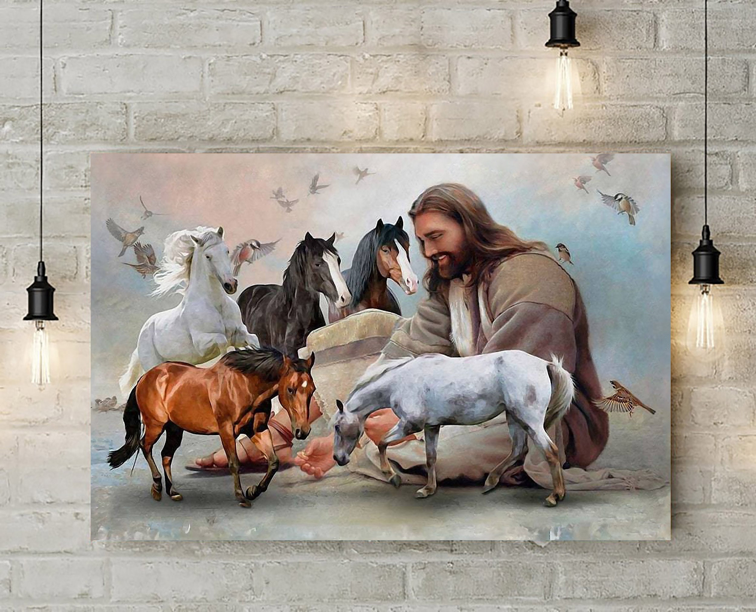 & Canvas | God And Horses Canvas, God Surrounded By Horses Angels, God Wall Art, Horse Lovers Gift, Wall Art Decor, Home Decor