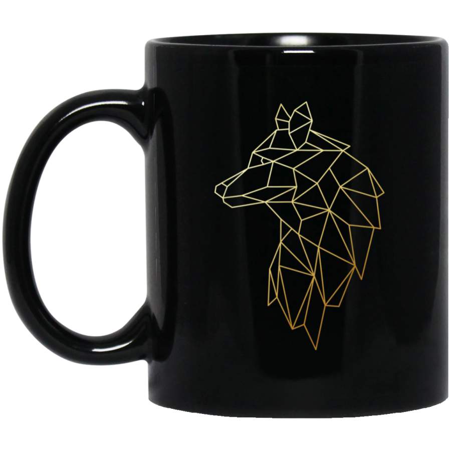 Wolf Geometric abstract Gold wolf polygonal Black Mugs