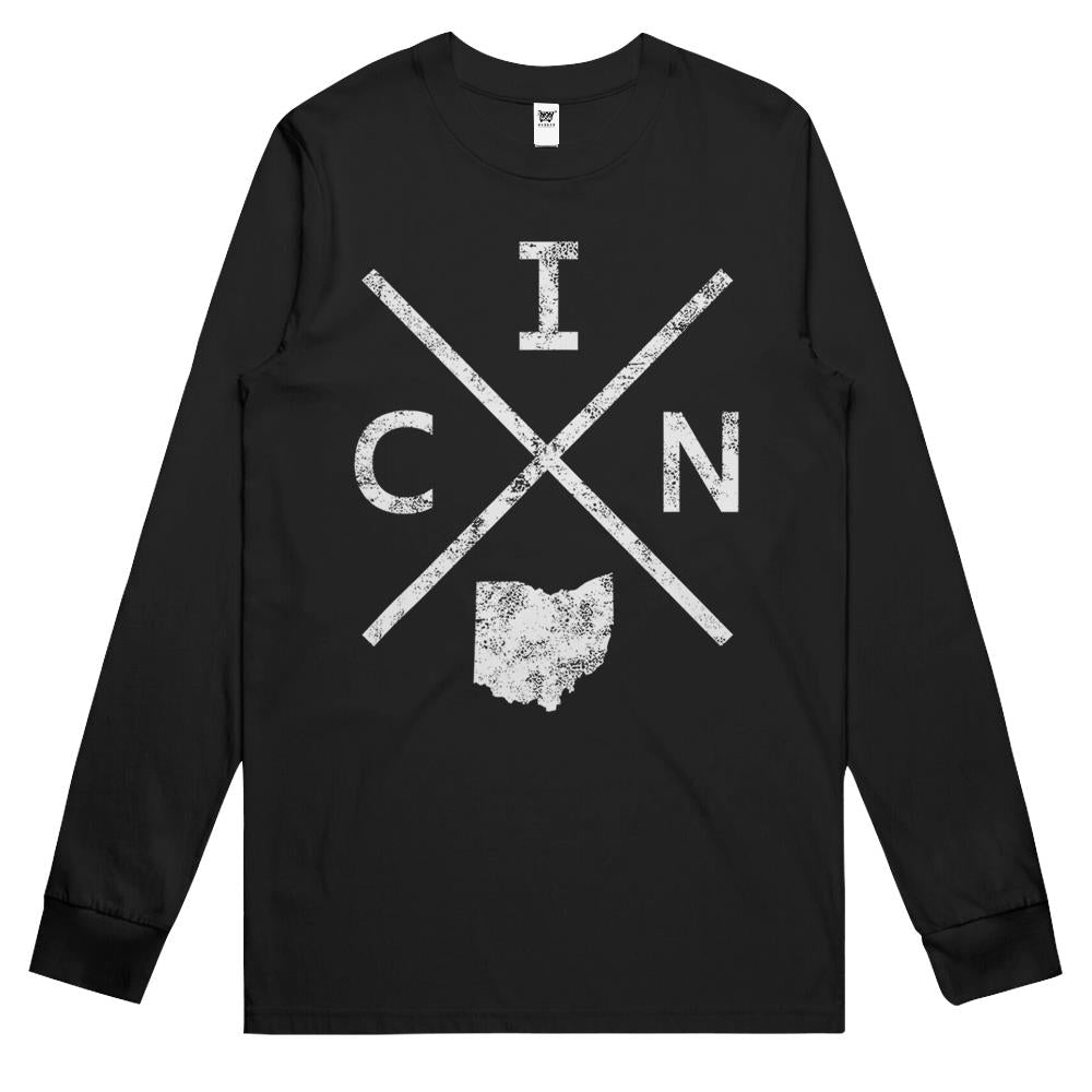 Vintage Cincinnati Retro Cin Cross Long Sleeve T Shirts