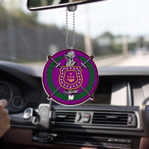 Omega Psi Phi 1911 Fraternity Crest Royal Purple Border Car Hanging Ornament