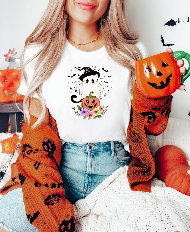 Halloween Shirt, Halloween Cat Shirt,Cat Lover Halloween Crewneck Sweatshirt All Over Print Sweatshirt For Women Sweatshirt For Men