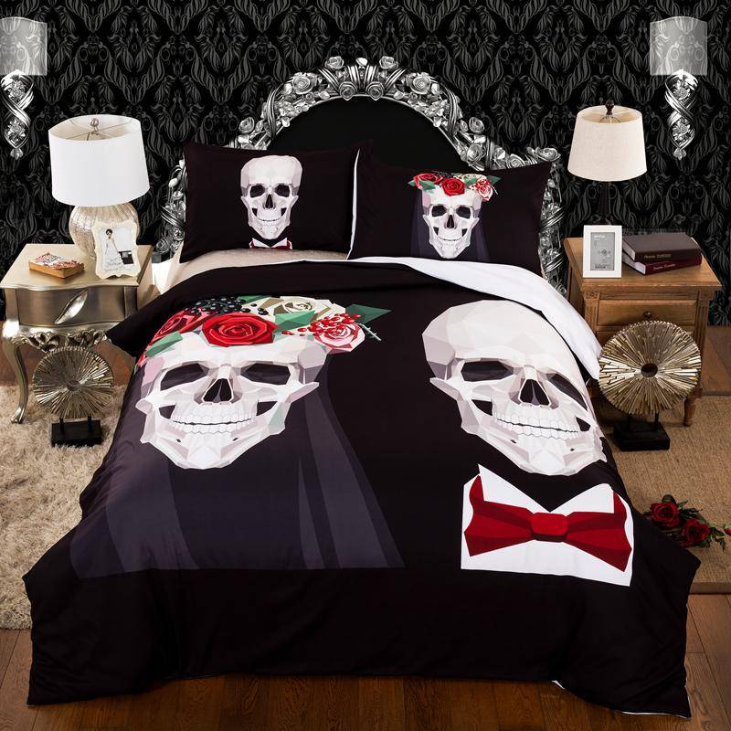 3D Halloween Bedding Set Zombie Skull Bride and Groom Bed Cover Merry Christmas Bedroom Decor Twin Queen King Size