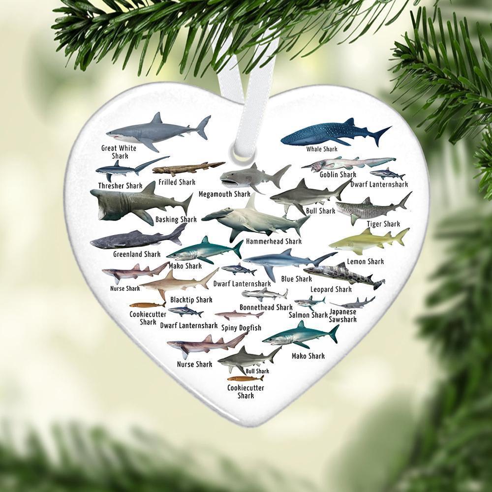 Ocean Sharks Heart Ceramic Ornament Christmas Ornament Christmas Gift Ideas