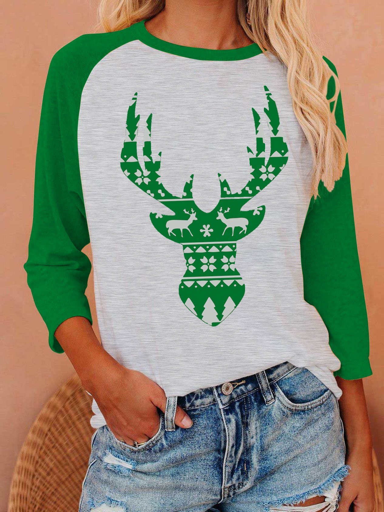 Women Christmas Sweater Deer Long Sleeve T-Shirt