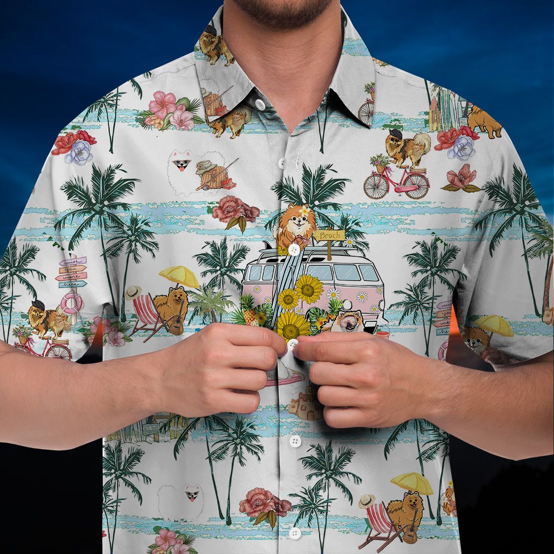 Pomeranian Hawaii Shirt Beach Floral Retro Ha57159