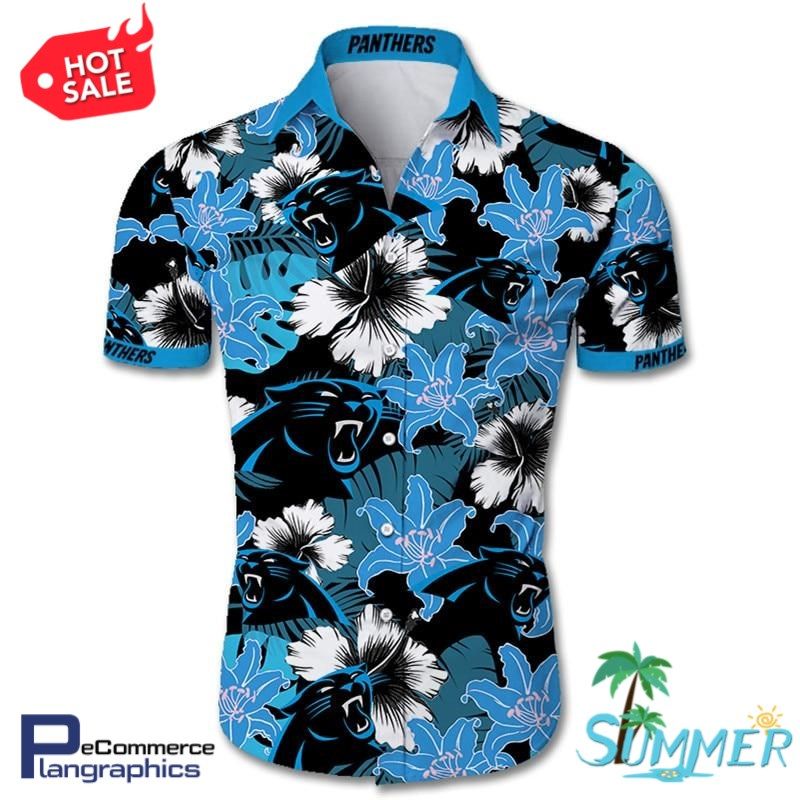 Carolina Panthers Tropical Flower Hawaiian Aloha Shirt Hawaiian Shorts Beach Short Shirt