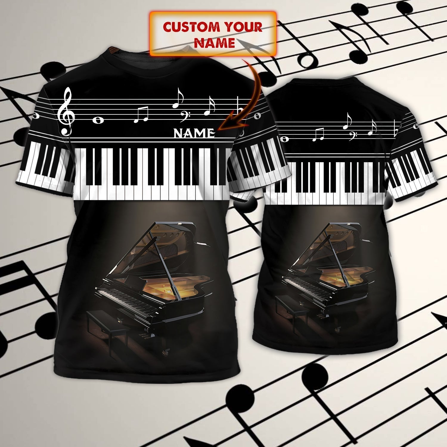 Custom With Name 3D Full Print Unisex Piano Shirt, Piano Men Shirts, Women’S Pianist T Shirt