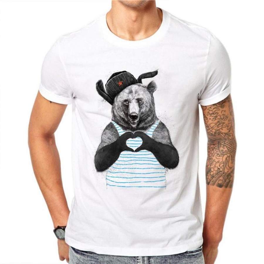 2018 Fashion Cartoon Heart Pattern Bear T Shirt Summer Men/Boy Custom Animal T-Shirt High Quality Novelty Male Tee Tops Clothing