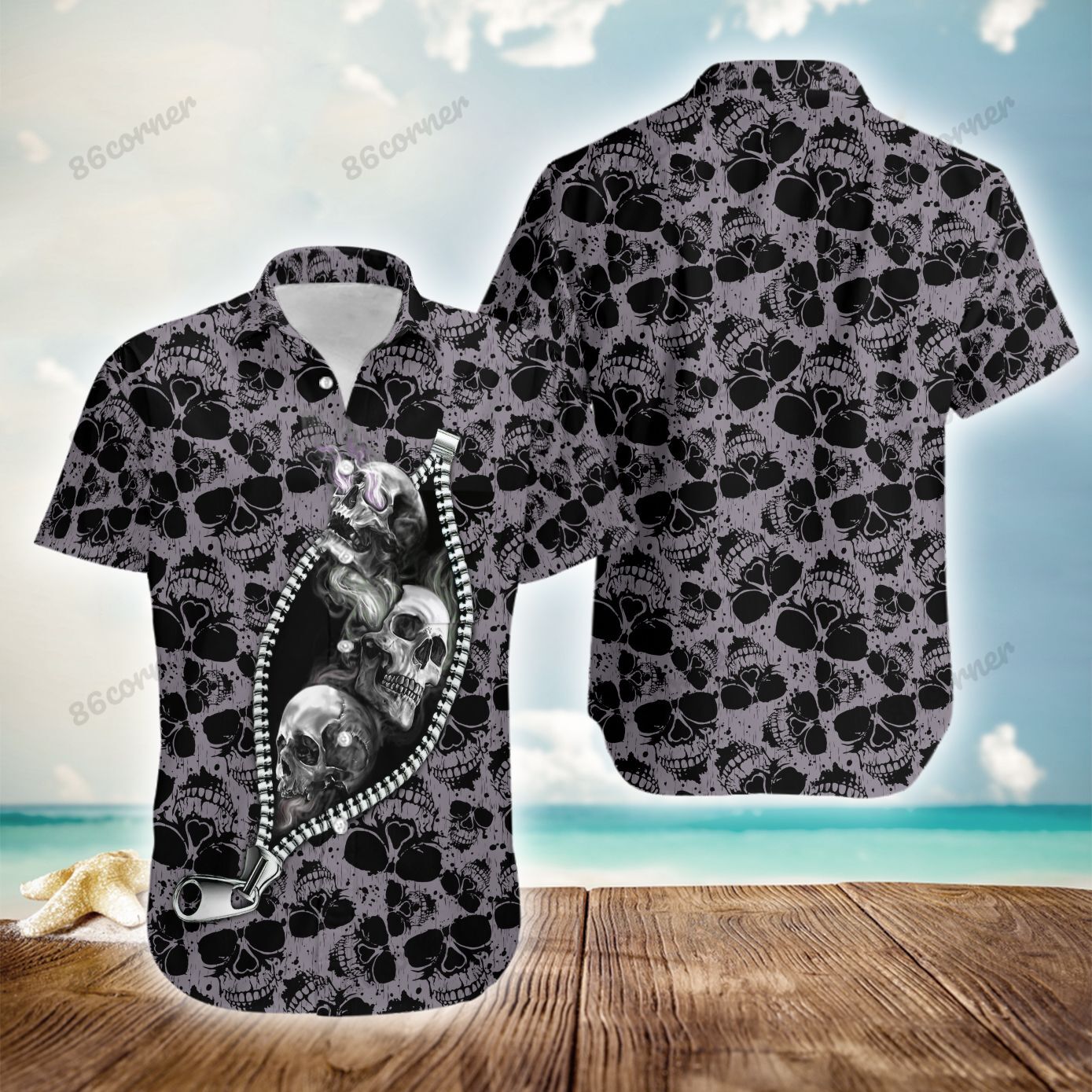 Trio Skull Zip Hawaiian Shirt Ha52358