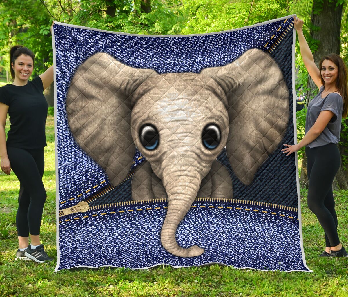 Elephant Zipper Quilt Full Print Soft Multiple Material Size Gift Bedroom Decoration